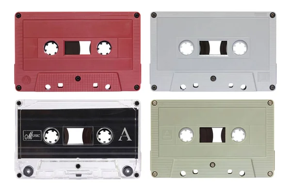 Conjunto Cinta Cassette Aislado Blanco Con Ruta Recorte —  Fotos de Stock