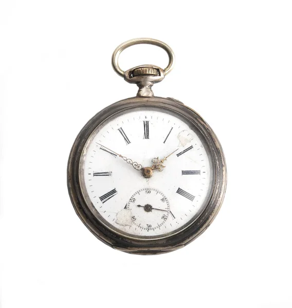 Vintage orologio primo piano isolato su bianco Immagini Stock Royalty Free