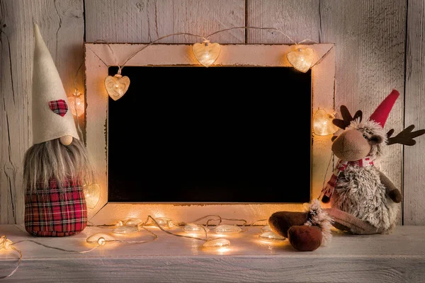 Hintergrund Für Weihnachtstexte Mit Lichtern Und Gnomen — Stockfoto