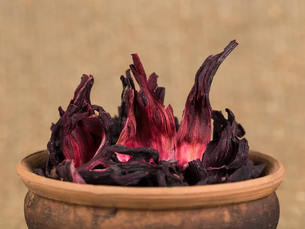 Petals of red and fragrant hibiscus tea — Stock Photo, Image