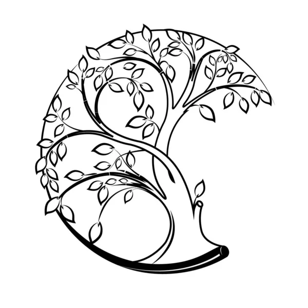 Stilisiertes Bild Eines Baumes Rundes Piktogramm Zur Verwendung Ornamenten Und — Stockvektor