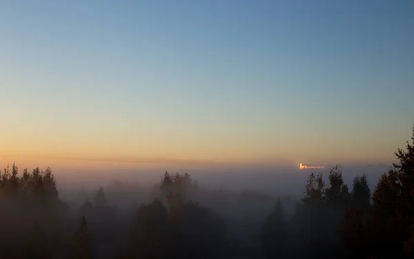 Morning Sun Fog Creates Unusual Beautiful Effects Color Light — Stock Photo, Image
