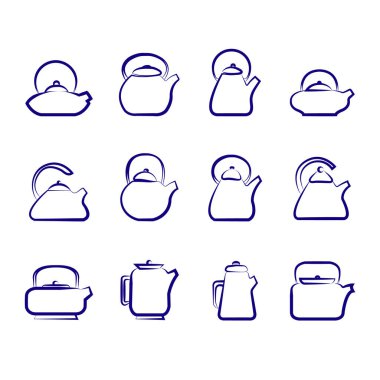 Çay ve bitki özleri yapmak için alışılmadık çaydanlıkların vektör görüntüsü