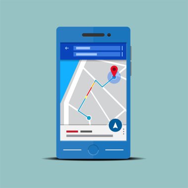Akıllı telefon haritası navigasyon vektörü düz tasarım.