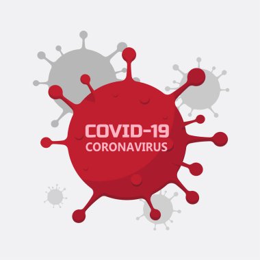 Beyaz arkaplan vektörü düz tasarım üzerine Coronavirus simgesi, yazıt COVID-19.