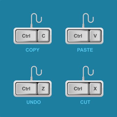 Set of keyboard buttons,Ctrl C,Ctrl V,Ctrl Z,Ctrl X,Key shortcut vector illustration. clipart