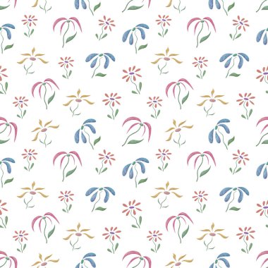 Beyaz zemin üzerine suluboya çiçek Seamless Modeli