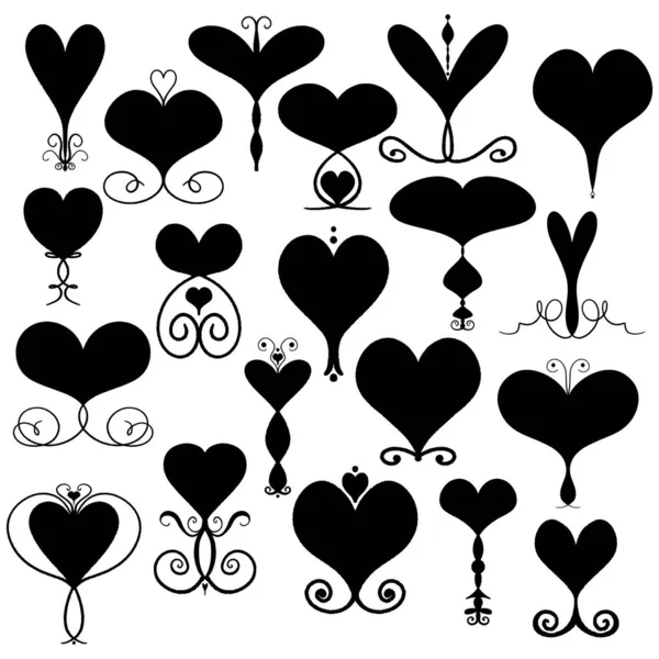 Vinte grandes ilustrações do Doodle da silhueta do coração — Fotografia de Stock