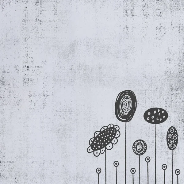 Açık Gri Grunge Arkaplanı Koyu Gri Doodle Çiçekleri 