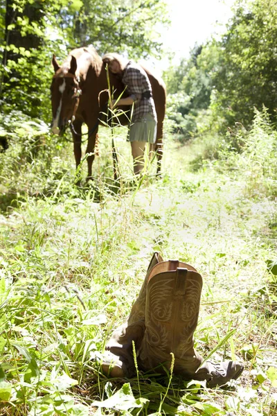 Boots and horse — Stock Photo, Image