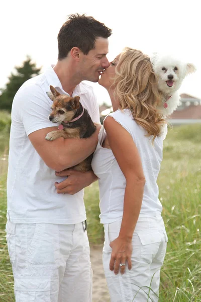 beautiful couple with pets