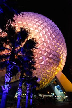 Disney's famous Spaceship earth at night  clipart