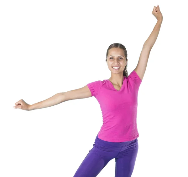 Mulher hispânica feliz fazendo exercício aeróbico — Fotografia de Stock