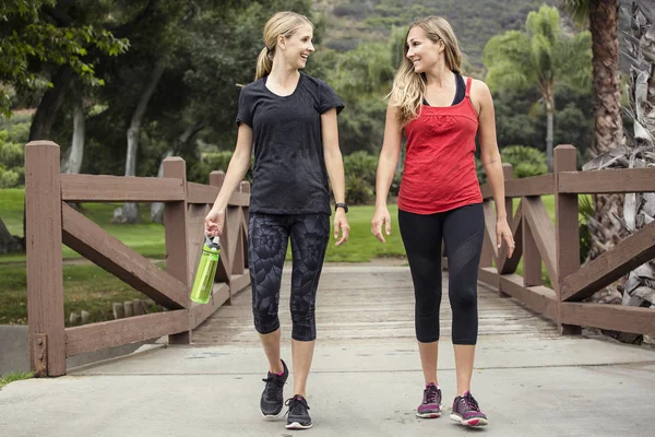 Två kvinnor prata en promenad — Stockfoto