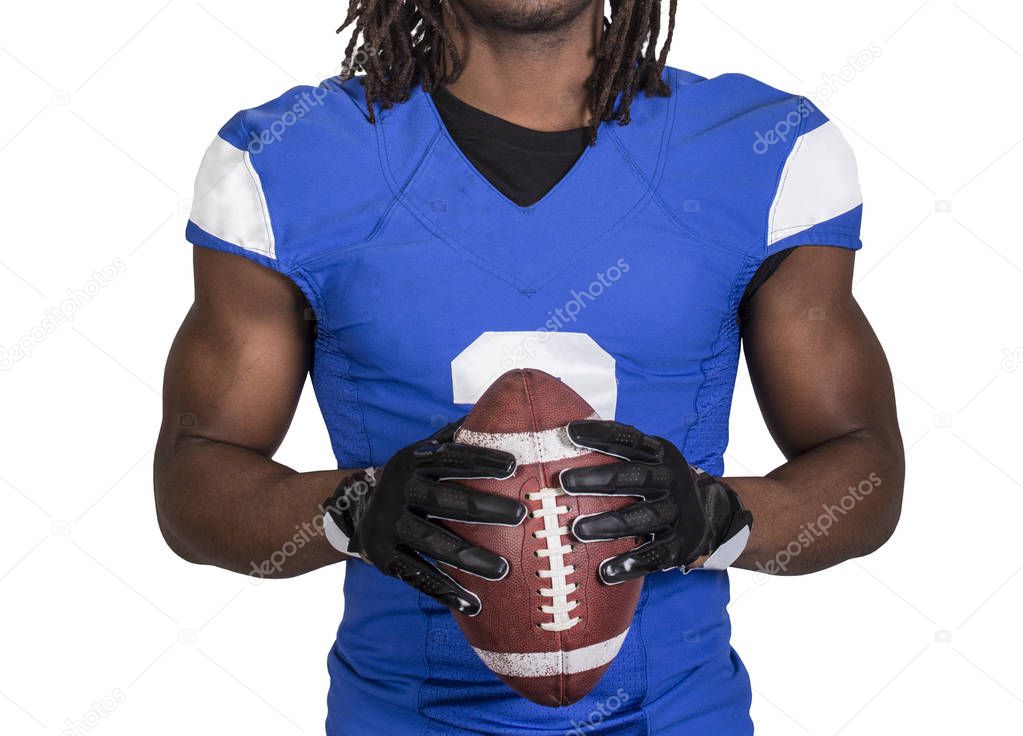 American athlete holding a ball 