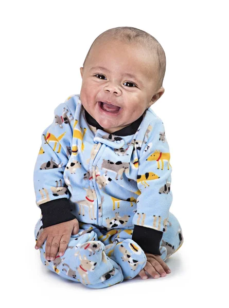 Retrato Bebé Negro Sonriente Aislado Sobre Fondo Blanco —  Fotos de Stock