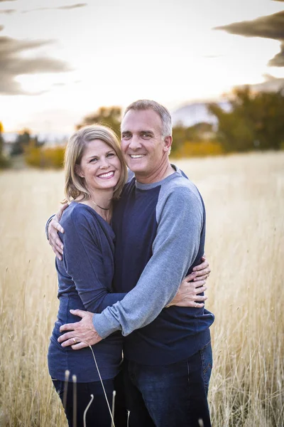 Beautiful Middle Aged Couple Portrait Outdoors Smiling Looking Camera Happy — Stock Photo, Image