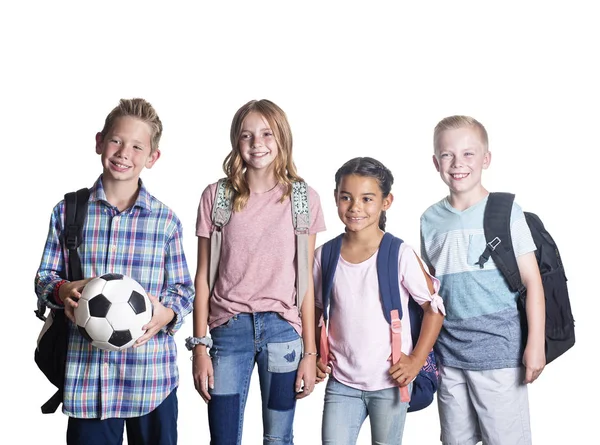 Group Elementary School Students Smiling Hanging Out Together School Isolated — Stock Photo, Image