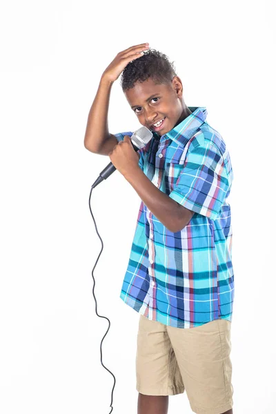 Confident Talented Young Diverse Singer Singing Performing Cute African American — Stok Foto