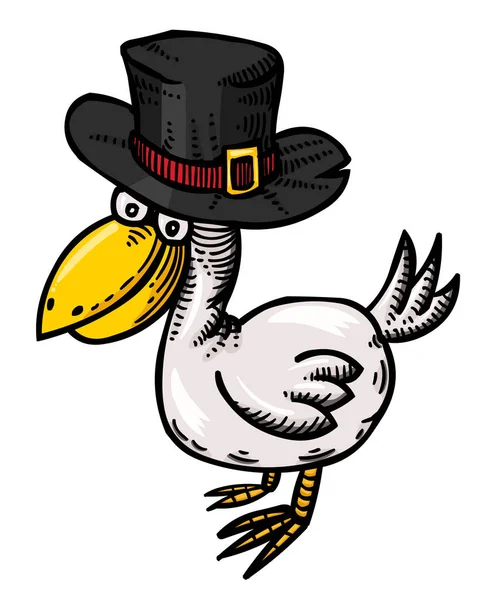 Imagen de dibujos animados de pájaro usando sombrero — Vector de stock