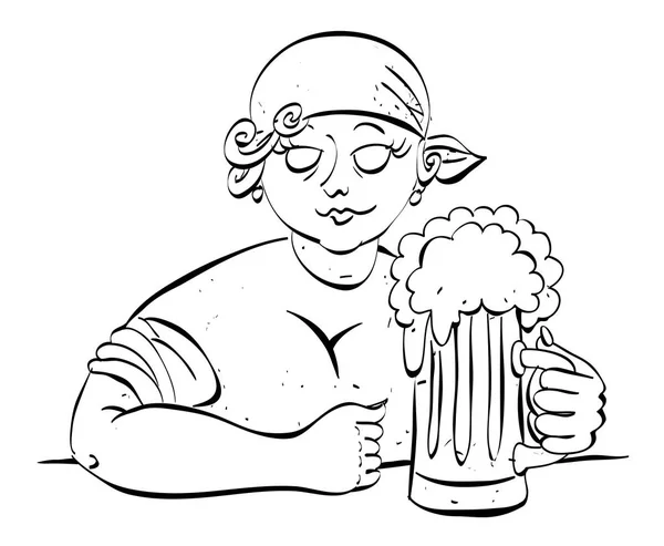 Desenhos animados de mulher trabalhadora com cerveja —  Vetores de Stock