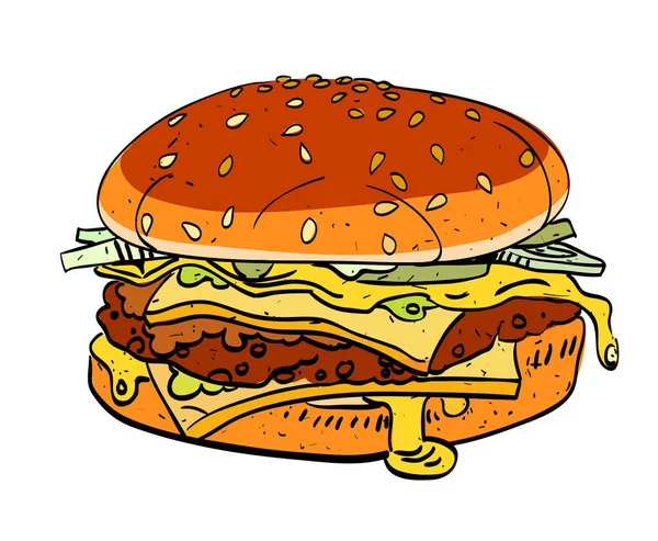 Çizgi film görüntü lezzetli Burger — Stok Vektör