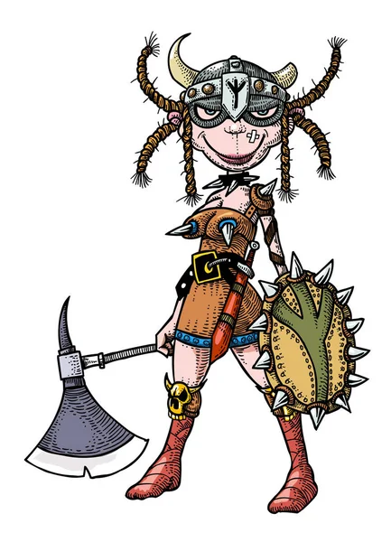 Cartoon image of female viking — Stock Vector