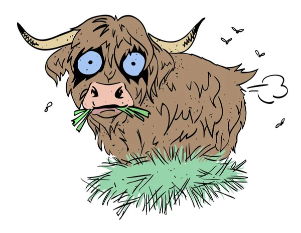 Imagen de dibujos animados de vaca peluda pedorreando — Vector de stock