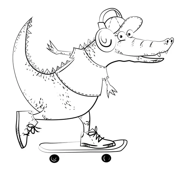 Cartoon image of amazing skateboarding alligator — Stock Vector