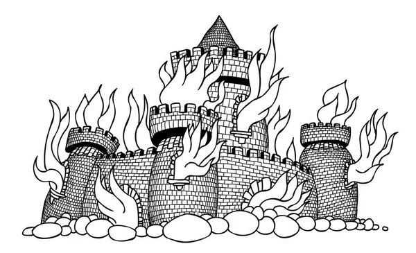 Cartoon image of burning castle — Stock Vector
