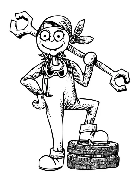 Cartoon afbeelding van vrouwelijke monteur — Stockvector