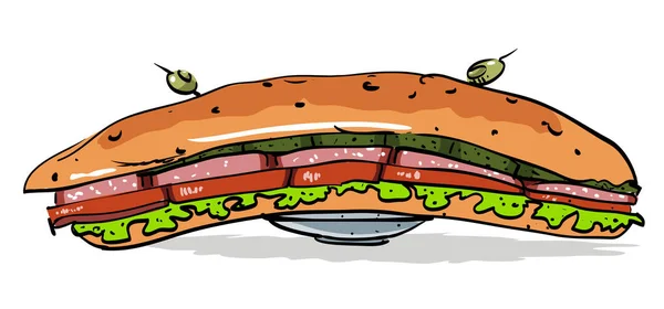 Imagen de dibujos animados de sándwich enorme — Vector de stock