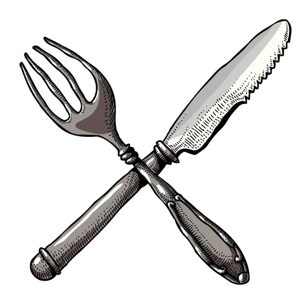 Tecknad bild av kniv och gaffel — Stock vektor
