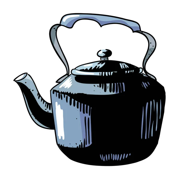 Kreskówka obraz stary czajnik czarny — Wektor stockowy