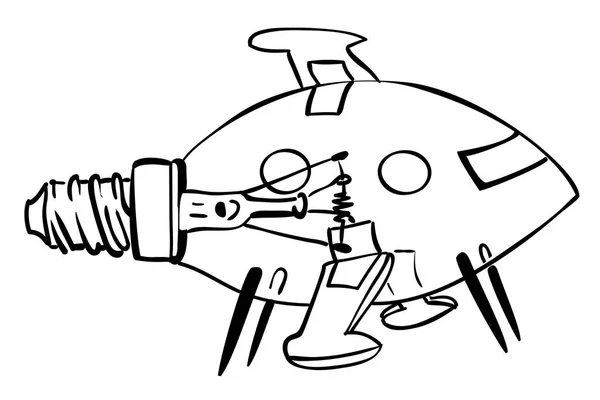 Kreslený obrázek žárovky raketovou loď — Stockový vektor