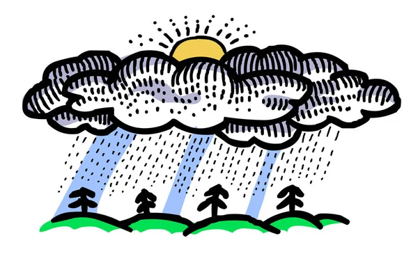 雨アイコンの漫画のイメージ。降雨量記号 — ストックベクタ