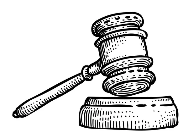Image de bande dessinée de Law Icon. Symbole du juge Gavel — Image vectorielle