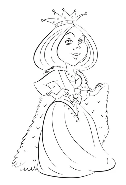 Imagen de dibujos animados de la reina con corona — Vector de stock