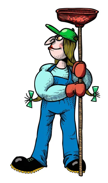 Cartoon image of female plumber — Stock Vector