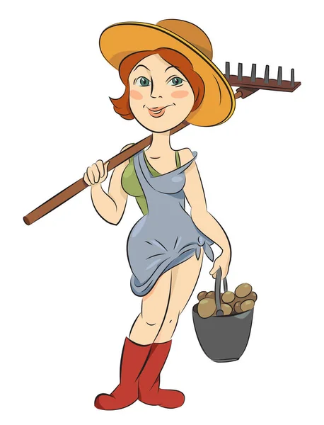 Cartoon image of farmer girl — Stock Vector