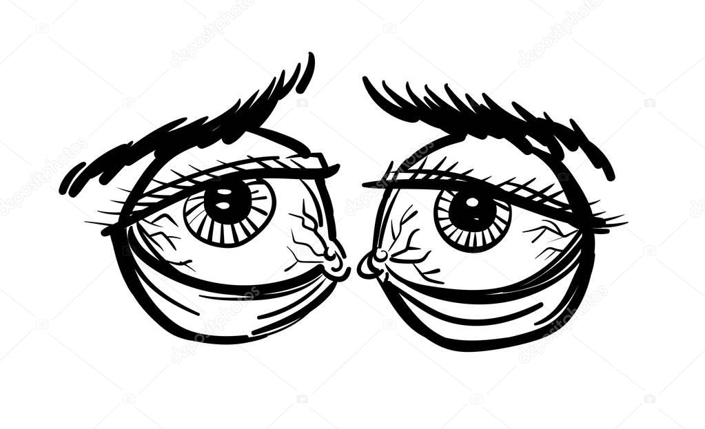 Cartoon image of tired eyes