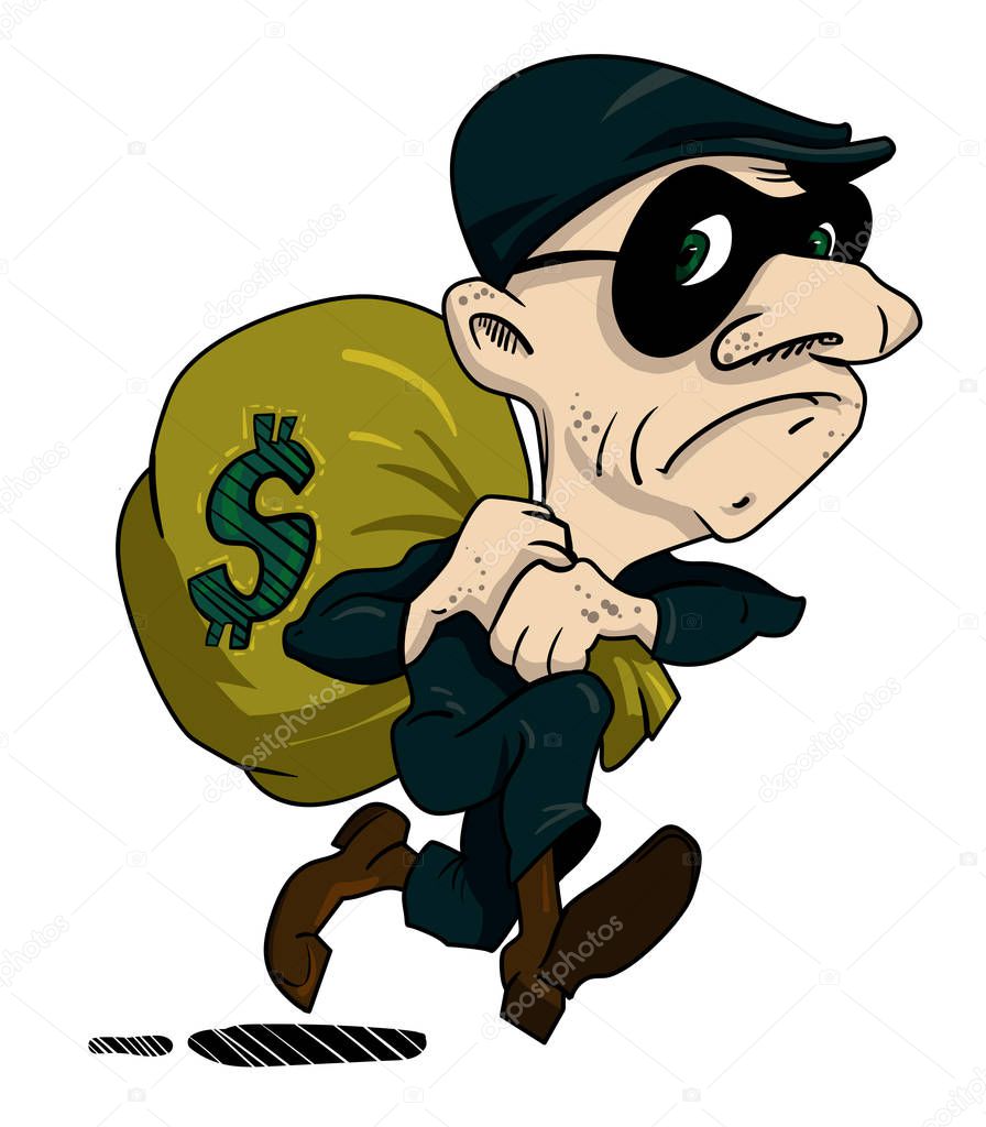 Cartoon image of burglar with loot bag