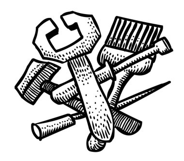 Araçlar simgesi çizgi film görüntüsü. Onarım, servis sembolü