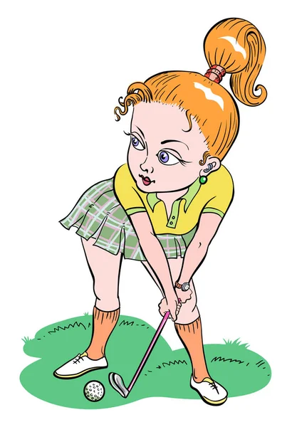 Desenhos animados de mulher jogando golfe —  Vetores de Stock