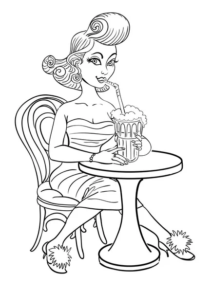 Imagen de dibujos animados de pin up pintura de una mujer retro 1950 beber — Vector de stock