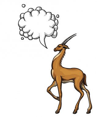 Çizgi film Image antilop. Sanatsal bir serbest resim. Konuşma balonu ile.