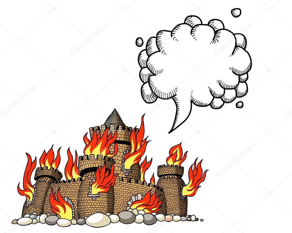 burning castle-100 Cartoon image