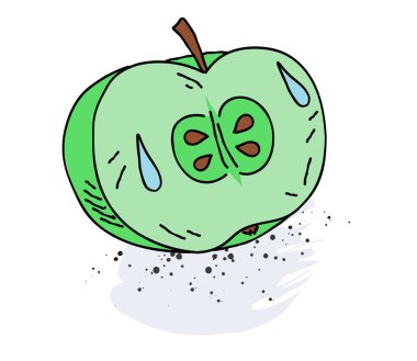 Sulu elma yarım karikatür el resim çekilmiş