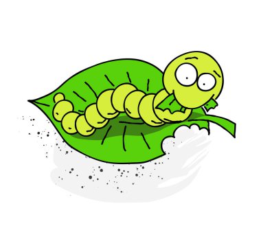 Yaprak caterpillar karikatür el ile çizilmiş resim