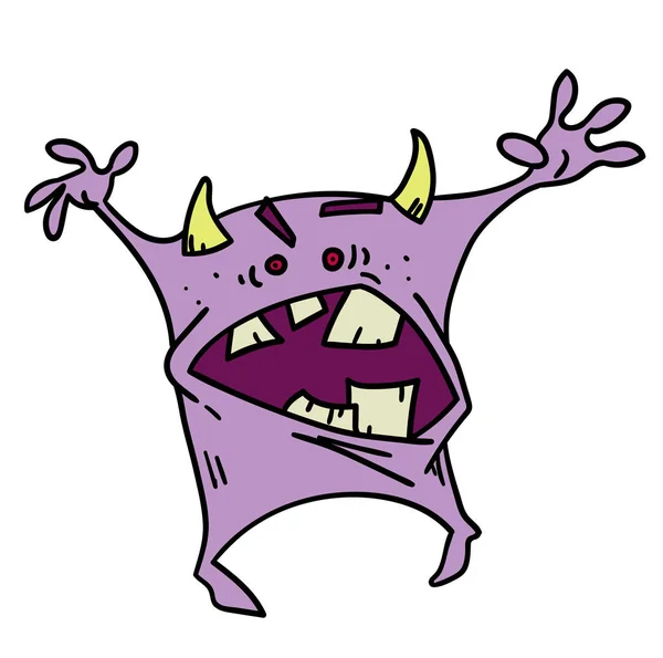 Monster attacking, hand drawn cartoon — Stock Vector